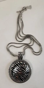 Premier Designs Brand Silvertone Necklace with Zebra Print Silvertone Pendant - Picture 1 of 9