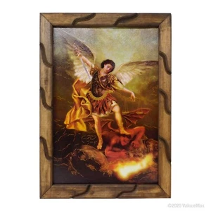 St. Michael Archangel Image Similar to an Oil Painting on a 18 Inch Rustic Frame - Picture 1 of 3