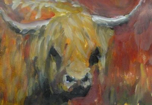 Offene Ausgabe Druck auf fertig zum Aufhängen Leinwand handbemalt Highland Bull - Bild 1 von 4