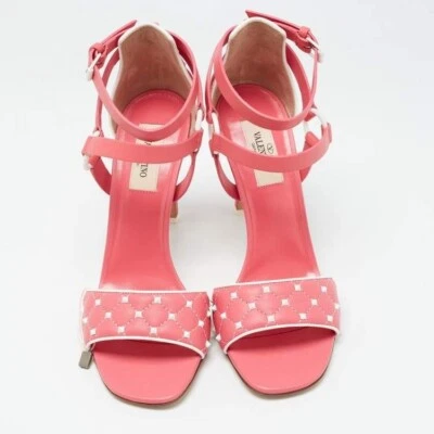 Sandalias Rockstud de cuero rosa/blanco Valentino con correa al tobillo talla 40 Foto 1 de 4