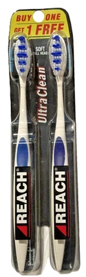 Винтажная зубная щетка 2000 Reach Ultra Clean тройного действия МЯГКАЯ на всю голову, США - Изображение 1 из 2