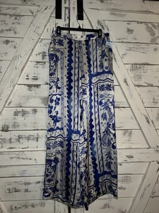 JOIE Pants 100% Silk Floral Patchwork Wide Leg Boho Beachy Pants Large Blue - Picture 1 of 10