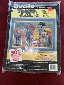 Bucilla Splish'n & Splash'n Cross Stitch Kit Children Rain Umbrellas Dog SEALED - Picture 1 of 5