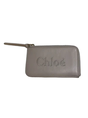 Estuche para tarjetas de cuero Chloe BEG, liso, para mujer, manchado Foto 1 de 4