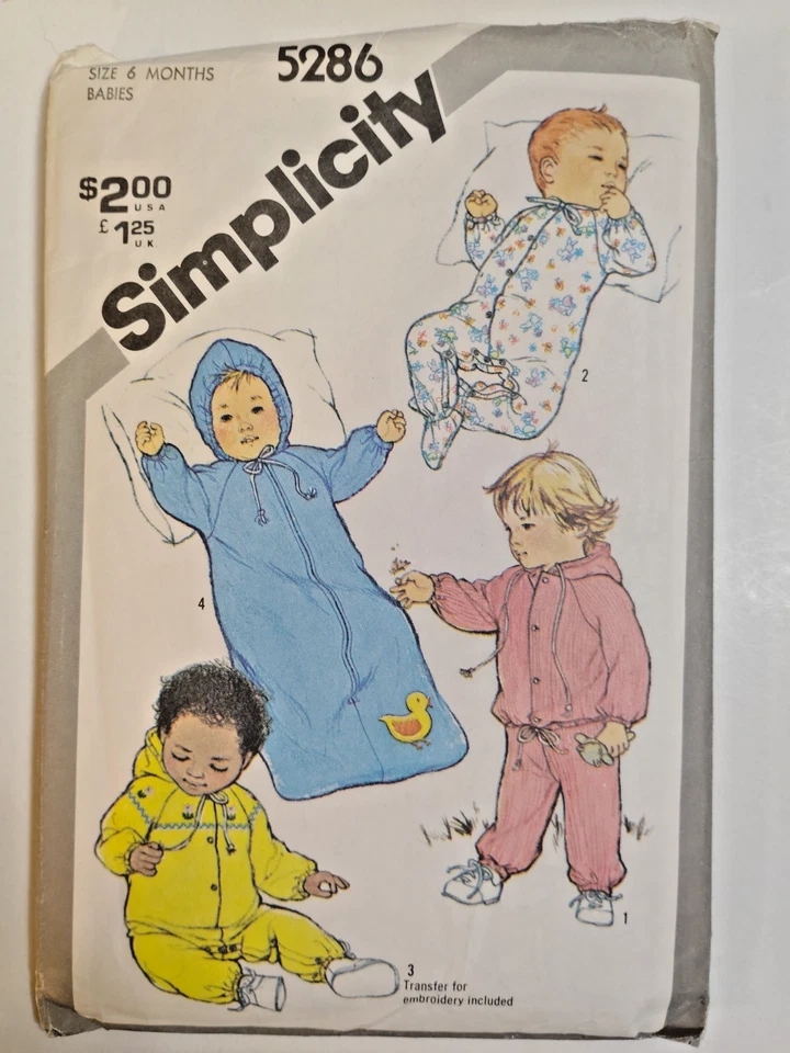 Simplicity 5286 Bunting Bag Coveralls Pants Jacket Sewing Pattern Infants 6M VTG - Image 1 of 4