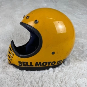 Vintage 1975 BELL MOTO III 3 Motocross Motorcycle Yellow Helmet Size 7-3/8 - Picture 1 of 12
