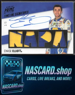 2019 Panini Prime #TS-CE Chase Elliott Timeline Signatures Sponsor NAPA #/5 - Image 1 of 2