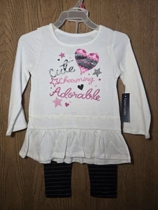 NWT Size 18M Faded Glory 2pc outfit set tunic shirt w/ heart, black leggings  - Picture 1 of 3