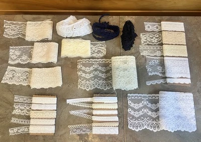 Vintage Lot Of Lace Trim, Edging, Sewing, Crafting, Doll Restoration, Yardage - Image 1 of 4