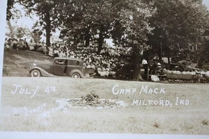 Camp Mack Milford Indiana WWII July 4th 1943 Real Photo Postcard Old Car Cool - - Picture 1 of 1