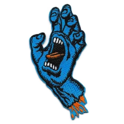 SCREAMING BLUE HAND IRON ON PATCH 3.5" Santa Cruz Skateboard Embroidery Applique - Image 1 of 2