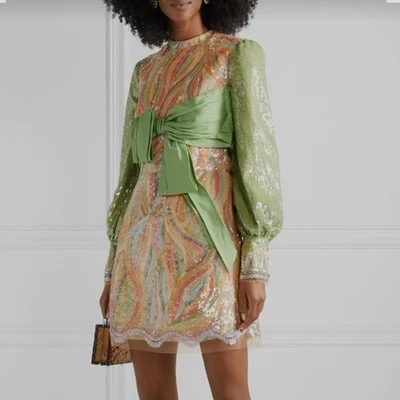Mini vestido GUCCI Runway $12.000 psicodélico multicolorido lantejoulas laço manga longa - Imagem 1 de 4
