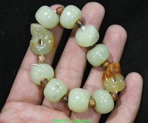 Bracciale Elasticità 3,5''Hongshan Cultura Hetian Giada Perline Yu Maiale Drago - Foto 1 di 8