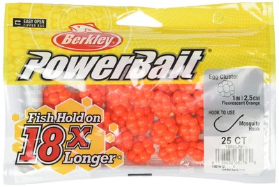 Berkley PowerBait Egg Clusters 25 Count Fluorescent Orange Soft Plastic Baits - Image 1 of 3