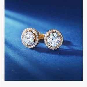 Aretes con halo de moissanita enchapados en oro de 18 quilates plata 925 brillante diamante de 1 quilate - Imagen 1 de 2