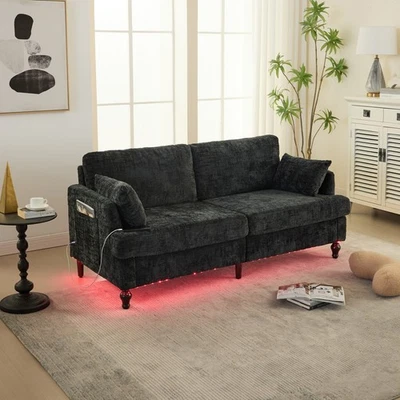 Loveseat Sofa Couch 2 Seater Upholstered Sofa Couch w/ LED Lights & USB Port - Image 1 of 4