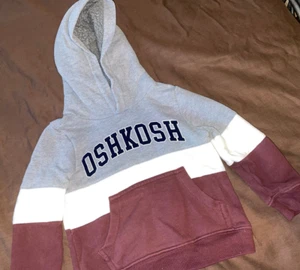 ^OSHKOSH Bgosh CHILDS PULLOVER JACKET/hooded/front pocket  GREY/BURGANDY/WHITE - Picture 1 of 7