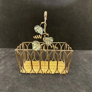 Vintage Metal Basket Glass Leaves - Picture 1 of 9