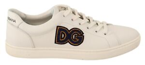 DOLCE & GABBANA Shoes White Leather DG Patch Low Top Sneakers Mens EU42.5/US9.5