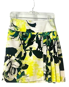 Worthington Sz 2P Pleated A-Line Skirt 19"L Bold Yellow & Black Floral Corpcore - Picture 1 of 9