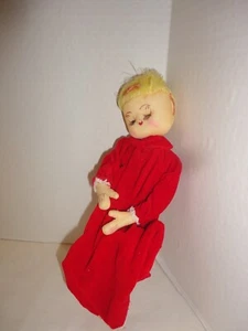 Vintage Christmas Stockinette Angel Doll Figure Velvet Dress Bendable 10" - Picture 1 of 4