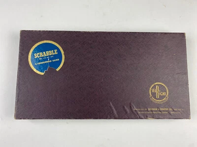 Vintage SCRABBLE Game 1953 Selchow & Righter Co Complete 100 Tiles 4 Holders Box - Image 1 of 4