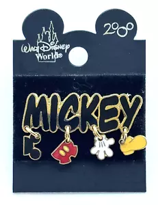 VINTAGE 1999 MICKEY MOUSE CLOTHES EARS SHORTS GLOVE & SHOE CHARM DANGLE PIN CARD - Picture 1 of 3