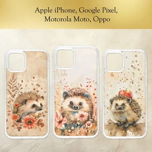 Cute Hedgehog Watercolour Floral Flowers Apple Phone Case iPhone Motorola Pixel - Picture 1 of 4
