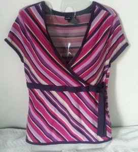 NY&C Women's M Purple Gray Short Sleeve Acrylic Nylon Sweater - Picture 1 of 5