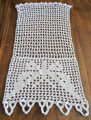 Rideau ancien en filet de coton crocheté. 65 cm x 32 cm - Photo 1/2