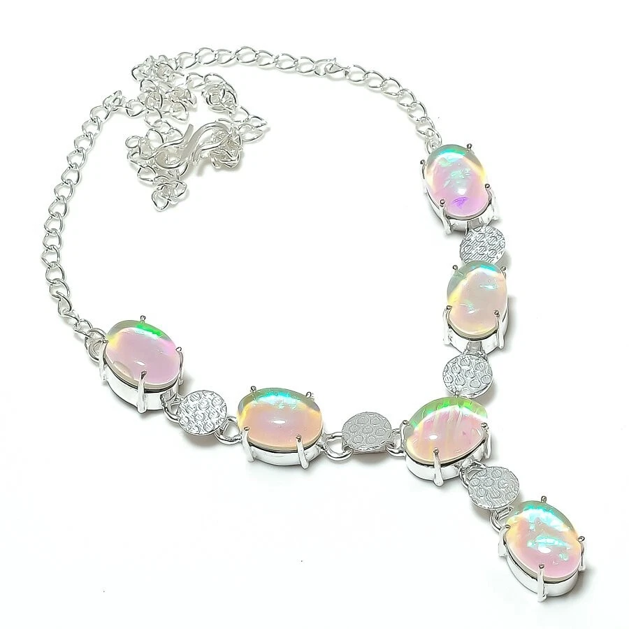 Ожерелье ювелирное из серебра 925 пробы ручной работы с тройным опалом 18 дюймов - Изображение 1 из 1