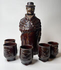 Japanese Decanter Night Watchman Man with Brown Bottle Coat 5 Cups Figural
