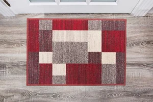 Modern Boxes Design Non-Slip Area Rug 20"x30" Red Accent Carpet for Home Decor - Picture 1 of 3