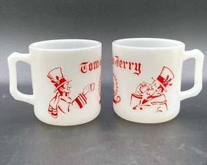 Vintage 1940's Hazel Atlas Milk Glass Tom & Jerry Eggnog Christmas mugs - Picture 1 of 3