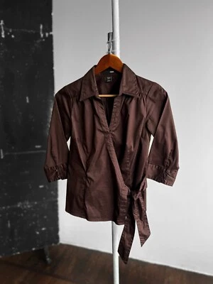 H&M Womens Dark Brown Wrap Tie Sash Blouse Top Half Sleeve Y2K Size US 6, XS/S - Image 1 of 4
