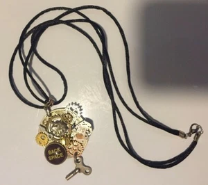 Steampunk Style Pendant Necklace on 22" Black Silk Cord - Picture 1 of 5