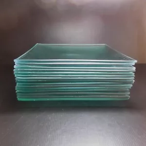 15 Essteller Quadratische Glas Grün Transparent Vintage Art Déco Tisch N6924 - Imagen 1 de 12