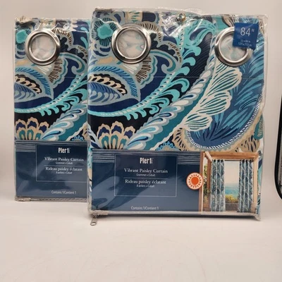 Pier 1 Imports Vibrante Paisley Ojal Ventana Cortinas 2 Paneles Azul 50" x 84" Foto 1 de 4