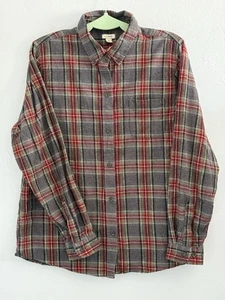LL Bean Flannel Shirt Slightly Fitted Mens L Gray Red Button Up Plaid Outdoor - Picture 1 of 9