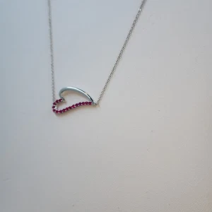 Samuel Aaron roter Saphir seitlich Herz Sterlingsilber Halskette - Bild 1 von 4