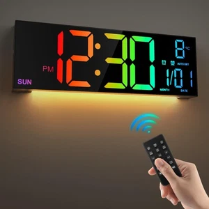 Orologio da parete digitale grande 16,2'' con telecomando, grande LED/Doppio allarme/8 RGB... - Foto 1 di 7