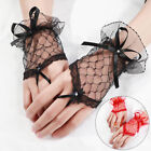 Womens Bride Mesh Lace Bow Gloves Wedding Party Bridal Fingerless Wrist Gloves