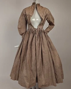 CIVIL WAR ERA 1860’S GIRL’S STRIPED CALICO COTTON DRESS W RUFFLES - Picture 1 of 9