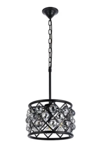 Chandelier Pendant Silver Gray Crystal Matte Black Ceiling 3 Light Fixture 12" - Picture 1 of 9