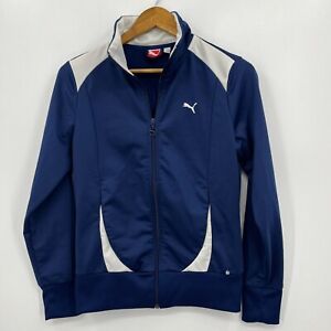 Puma Track Jacket Women's S Navy Blue Full Zip Logo Pockets Polyester