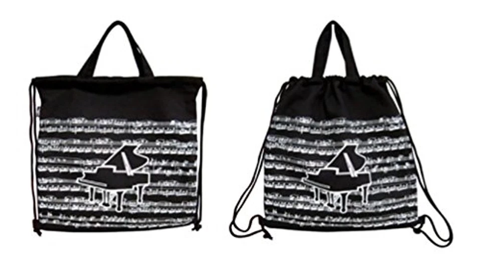 Music Themed Black Grand Piano Design Drawstring Bag Music Bag - Image 1 of 1