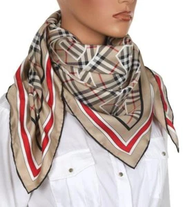 NEW BURBERRY LOGO CHECK SILK SQUARE SCARF 90X90CM - Picture 1 of 4