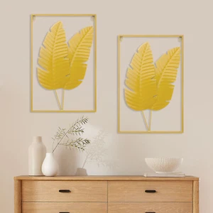 2PCS Decorazioni da Parete Foglia di Ferro Oro da Appendere Decorazione Casa con Cornice Decorazione Parete - Foto 1 di 19