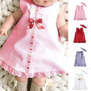 2PCS Newborn Baby Girls Bow Lace Princess Dress Headband Outfits Clothes Set - Picture 1 of 18