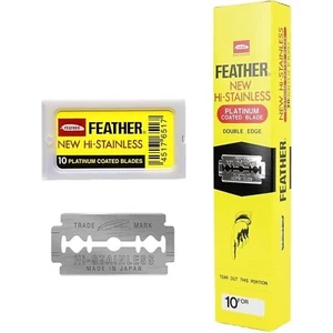 200 FEATHER New Hi-Stainless Platinum Coated Double Edge Safety Razor Blades JPN - Picture 1 of 15